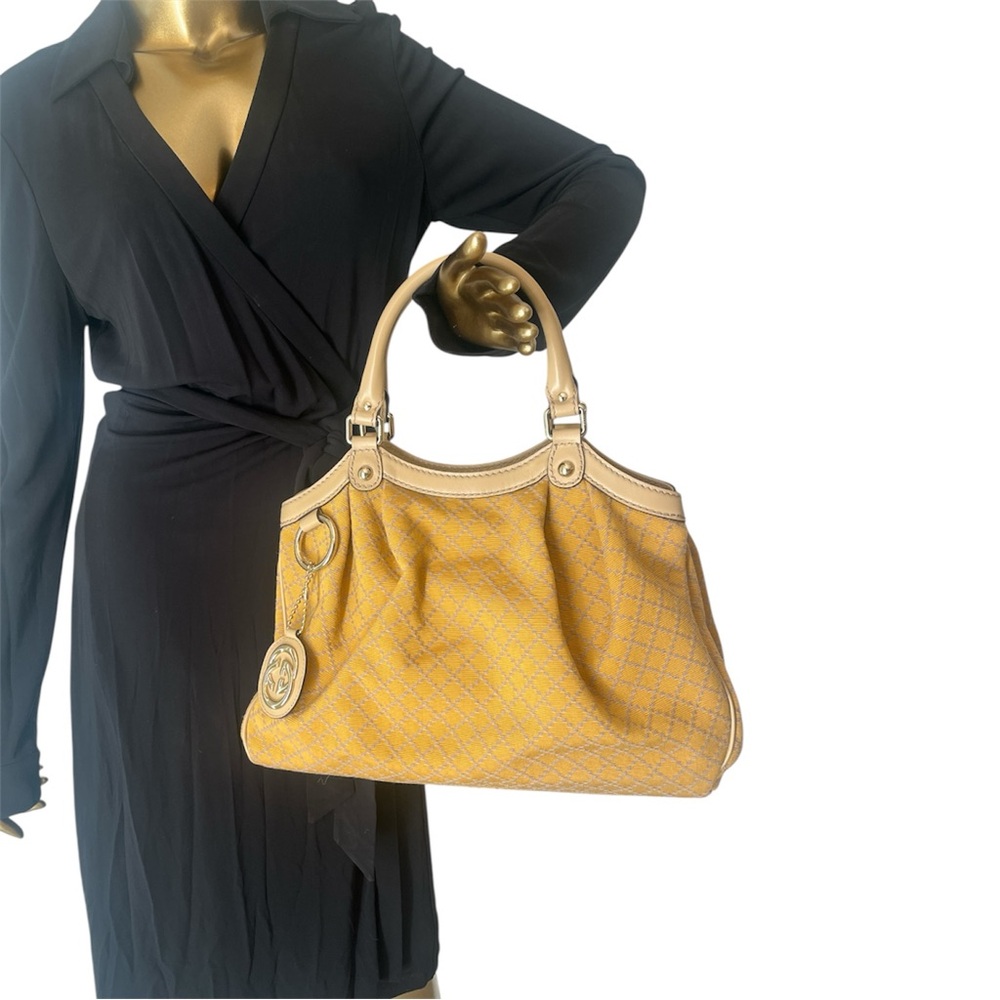 Vintage Gucci Yellow Denim Diamante Sukey Medium Shoulder Handbag